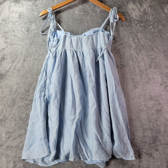 Womens Baby Doll‎ Mini Dress XS Blue Tie Strap Edgy Y2K Cottagecore Aesthetics - Picture 7 of 9
